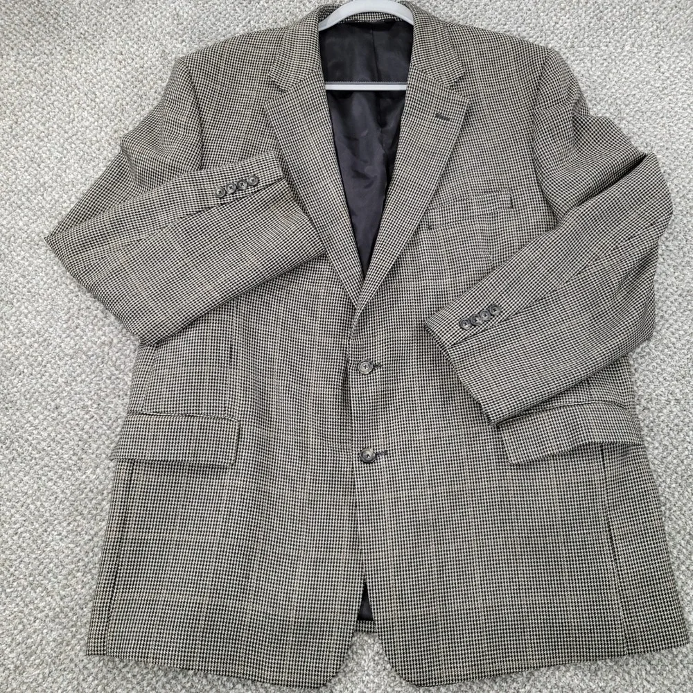 Jos. A. Bank Sport Coat 48R Portly Silk Wool Houndstooth Blazer Brown Black 7488